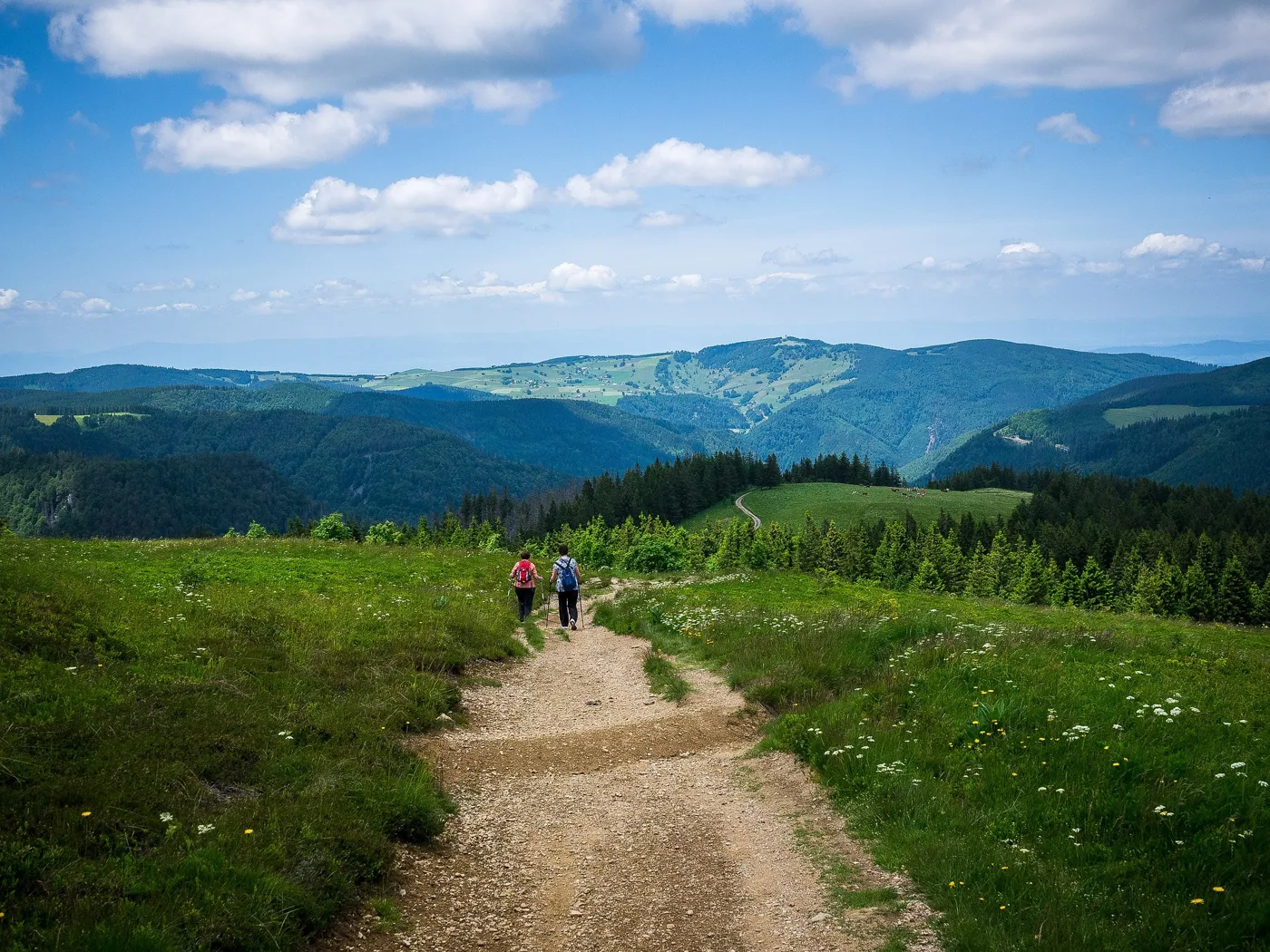 Weiter Panoramablick über die Höhen vom Gipfelweg