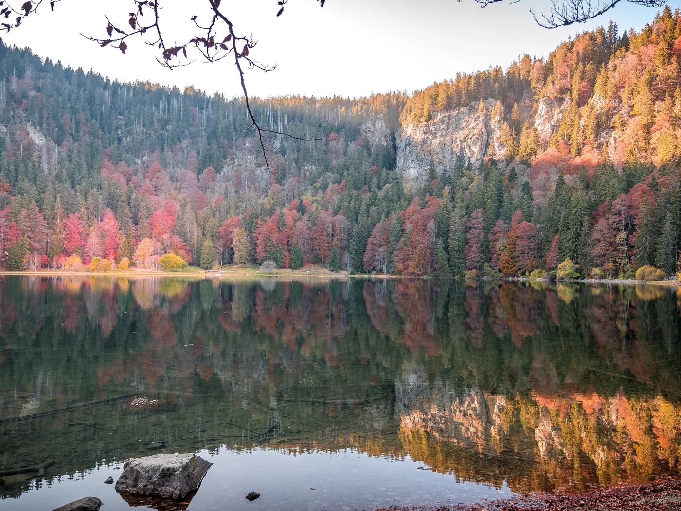Der Feldsee spiegelt die herbstlichen Wälder