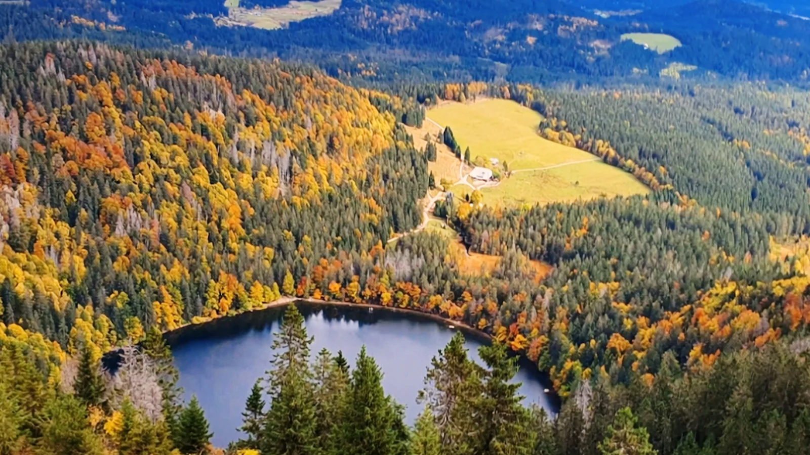 Der Feldsee von oben, herbstlich gefärbte Hänge